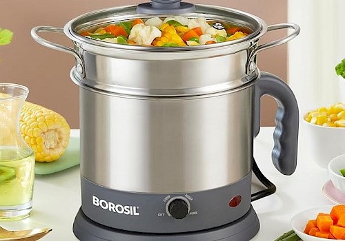 Borosil 1.3L Quick Made in India Electric Steel Kettle with Steamer