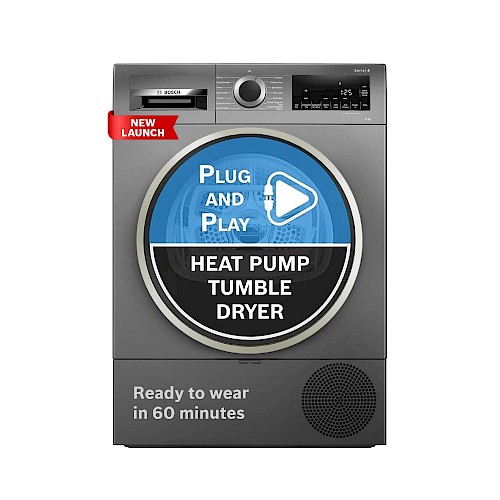 Bosch 9 kg Heat Pump Tumble Dryer (WQG2420RIN, Cast Iron Grey)